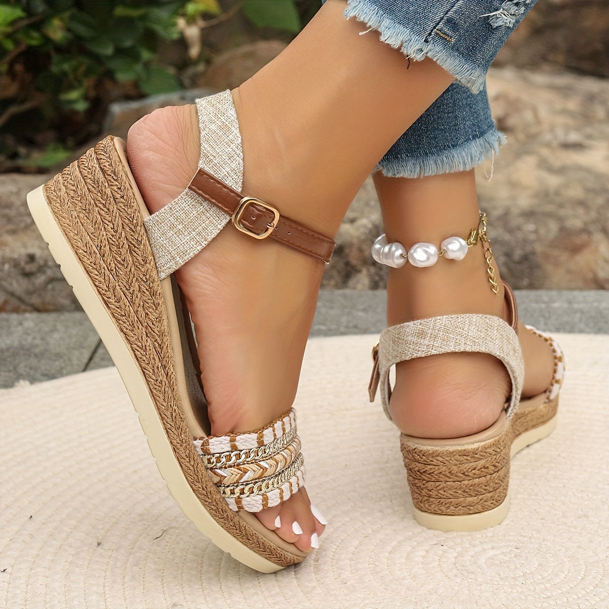 Amara Boho Woven Wedge Sandals