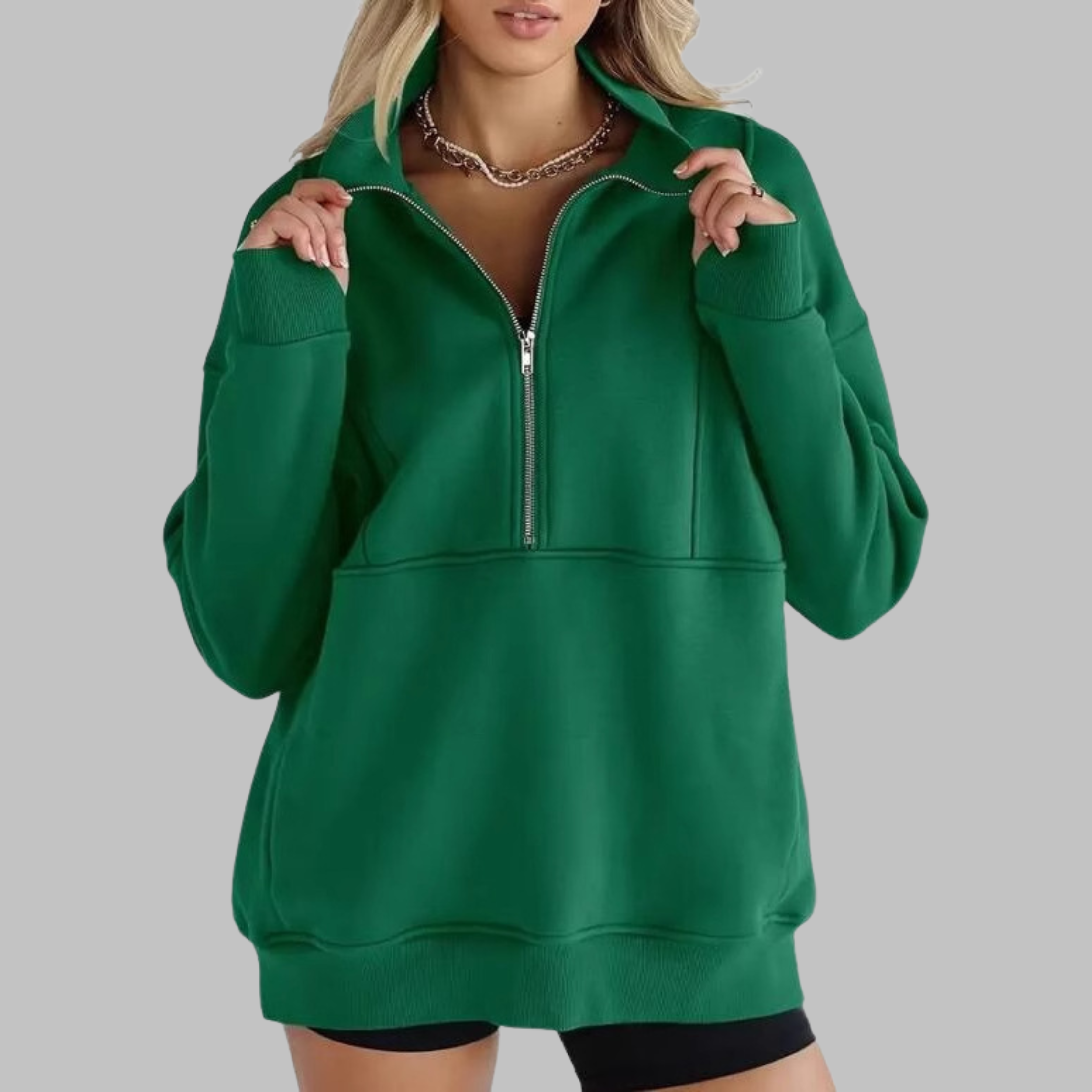 PSALM - Comfy Collar Half Zip Oversized Long Sleeve Sweatshirt