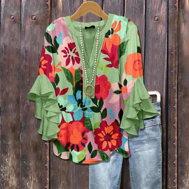 BELINA – Classy Vintage Retro Floral Ruffle Top