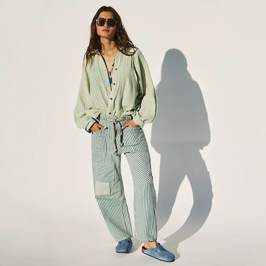 PERLAH – Chic Stripe Drawstring Wide-Leg Pants