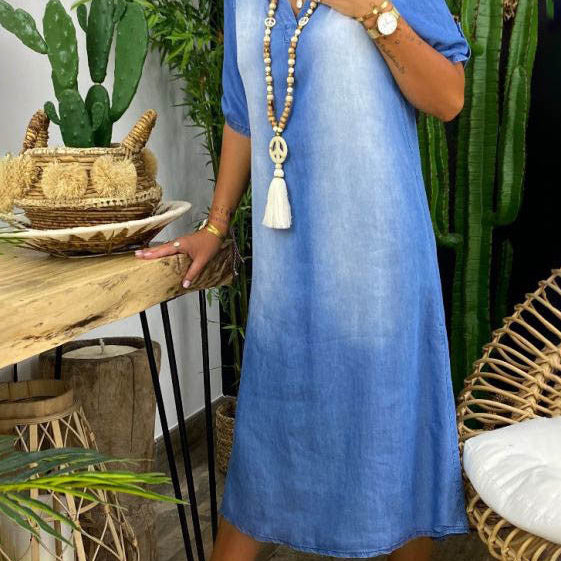 Ilse | Summer V Neck Half Denim Dress