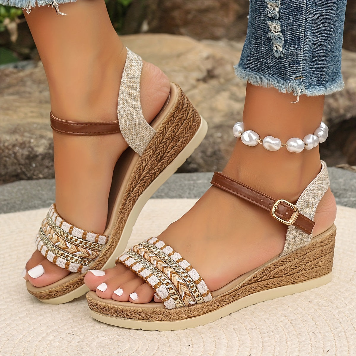 Amara Boho Woven Wedge Sandals