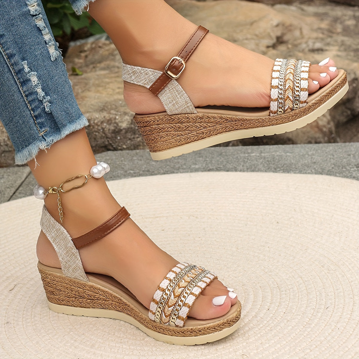 Amara Boho Woven Wedge Sandals