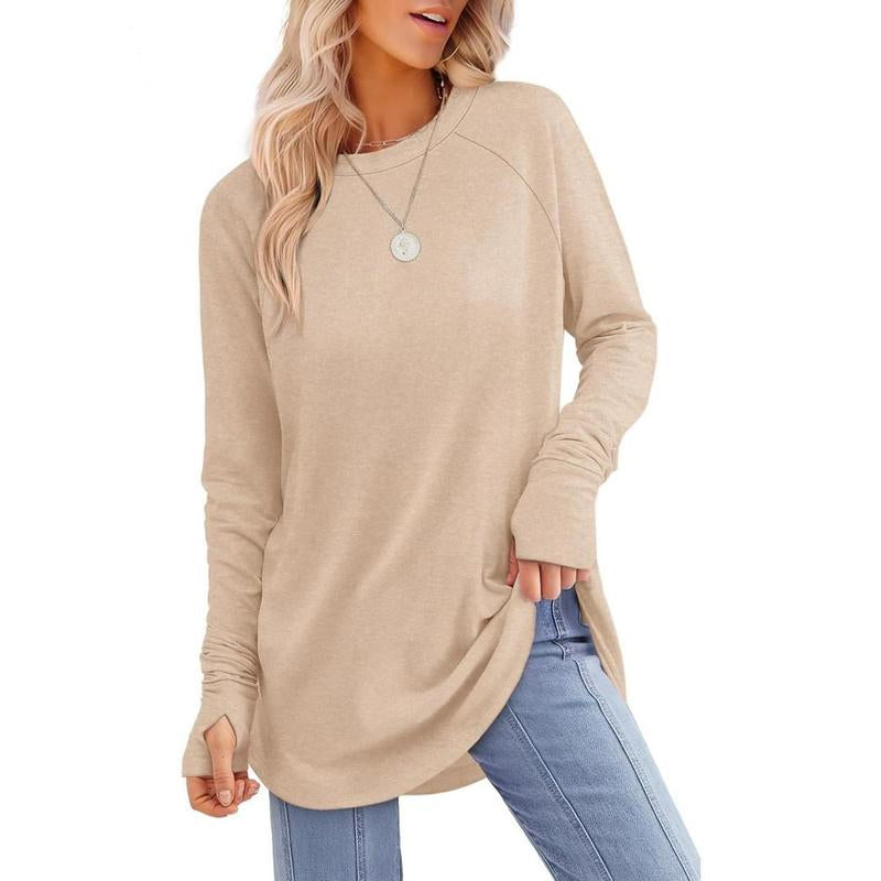 ISABELLA — Graceful Thumb Hole Long Sleeve Curved Hem Tunic