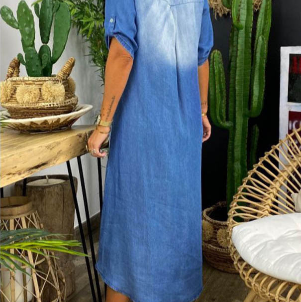 Ilse | Summer V Neck Half Denim Dress