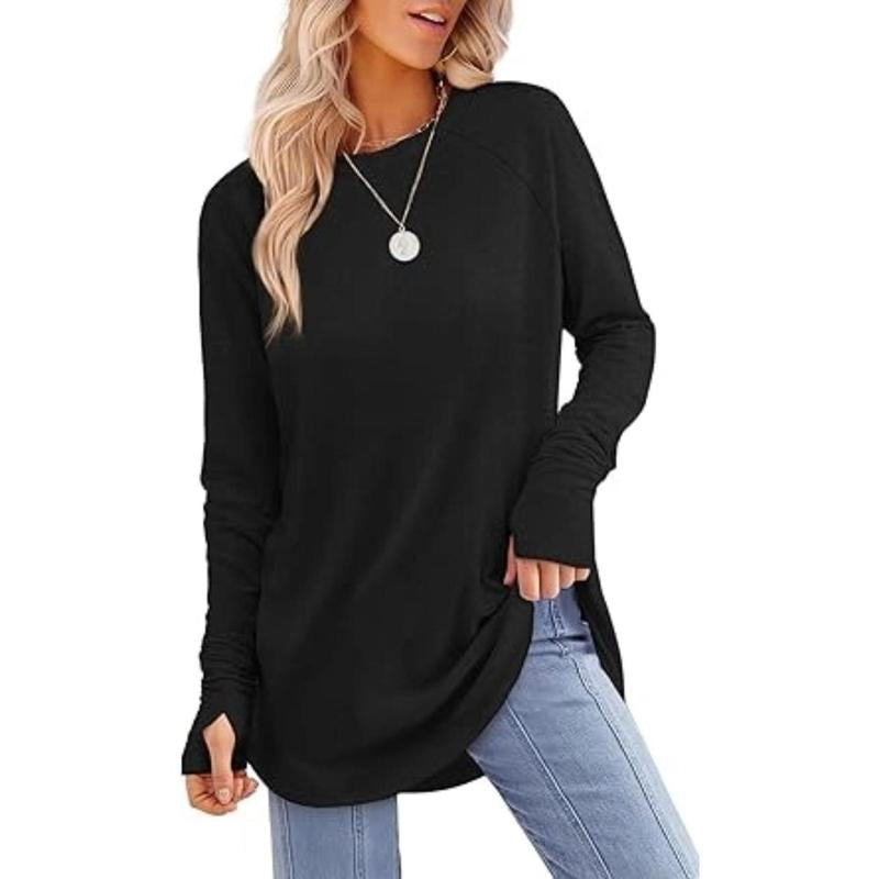 ISABELLA — Graceful Thumb Hole Long Sleeve Curved Hem Tunic