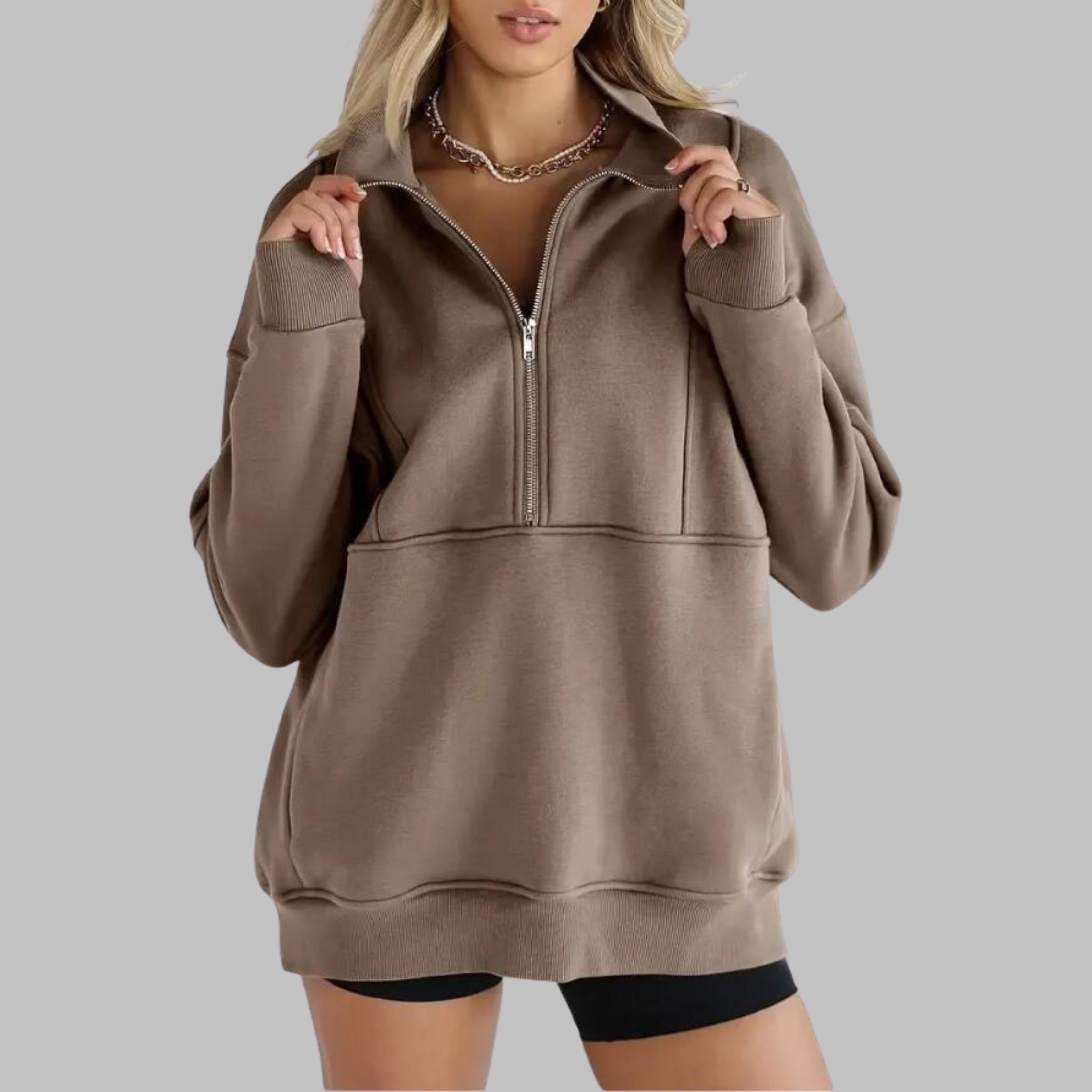 PSALM - Comfy Collar Half Zip Oversized Long Sleeve Sweatshirt