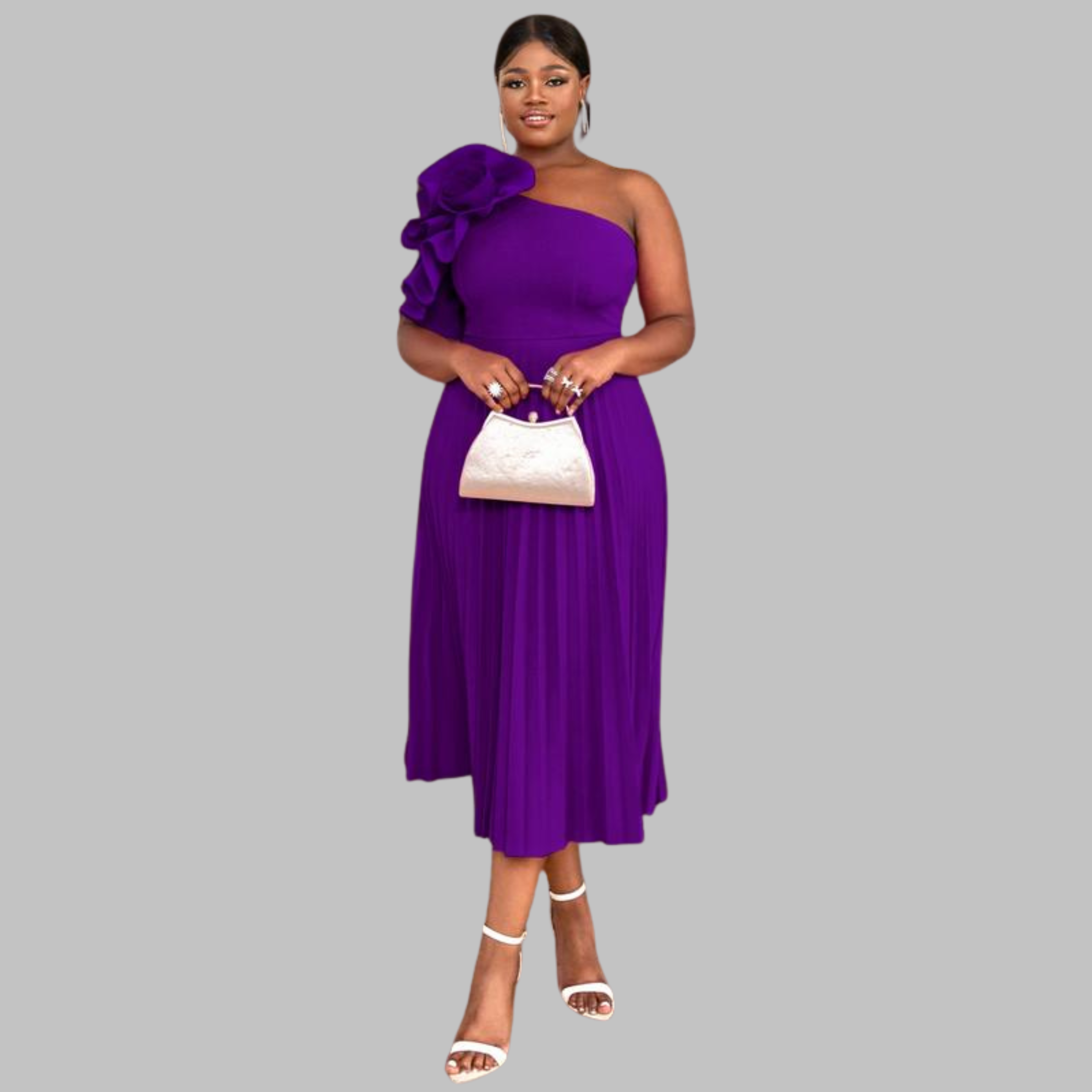 MINERVA - Elegant One Shoulder Ruffle Plus Size Evening Dress