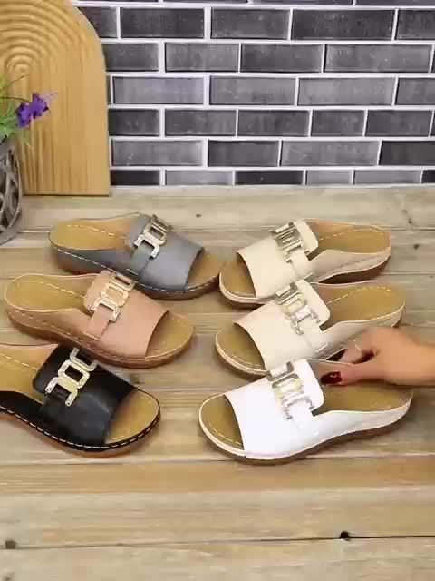 Kaia Gold Buckle Slide Sandals