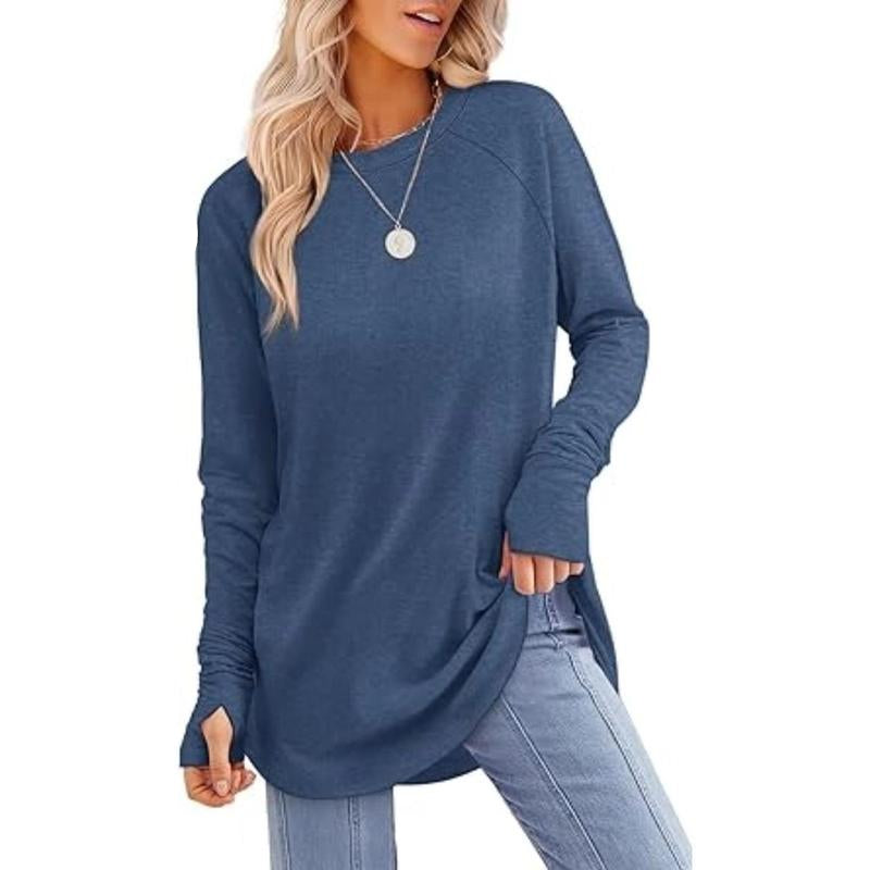 ISABELLA — Graceful Thumb Hole Long Sleeve Curved Hem Tunic