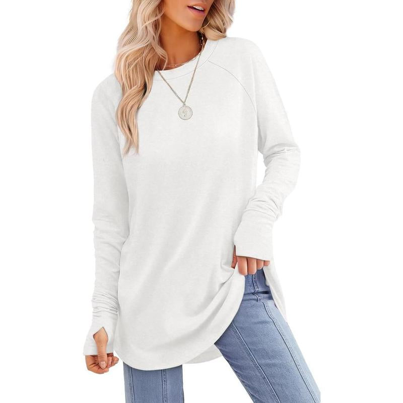 ISABELLA — Graceful Thumb Hole Long Sleeve Curved Hem Tunic