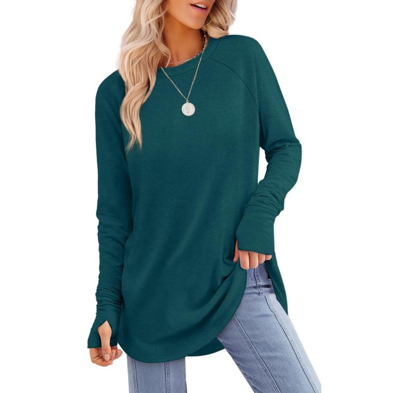 ISABELLA — Graceful Thumb Hole Long Sleeve Curved Hem Tunic
