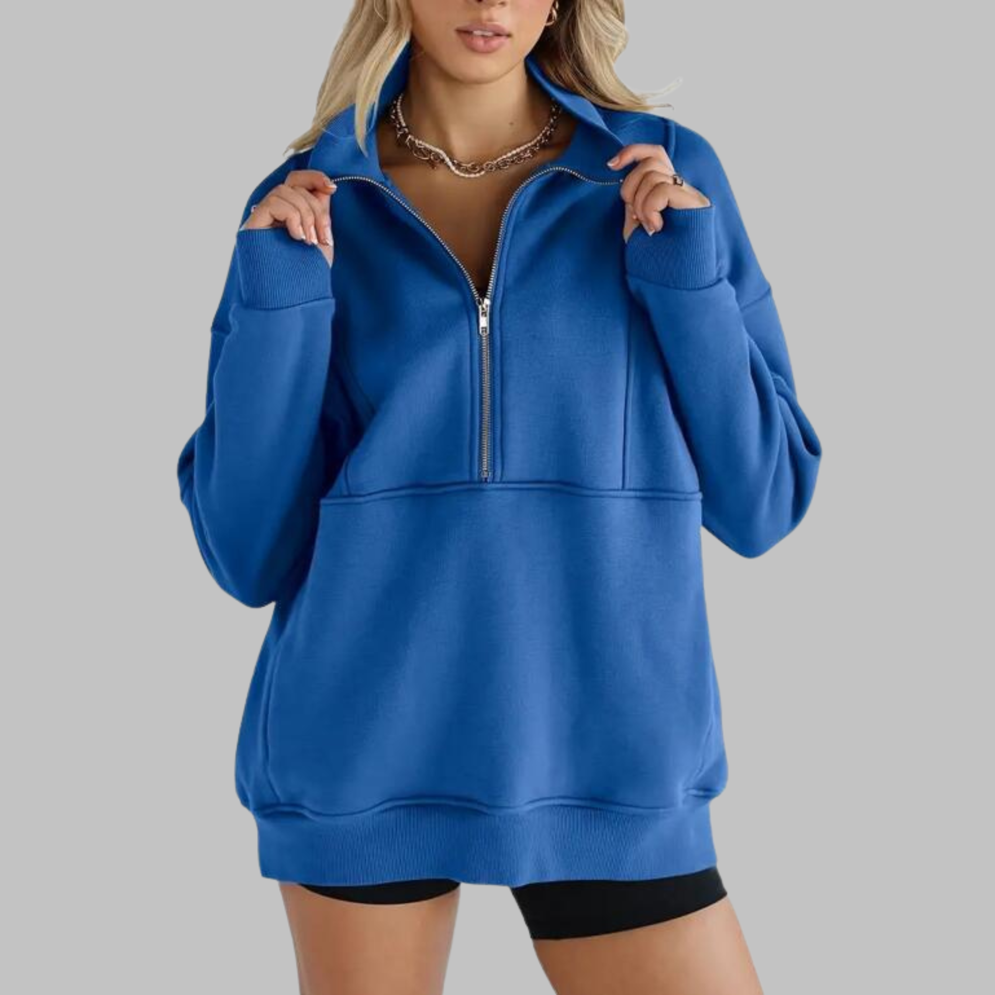 PSALM - Comfy Collar Half Zip Oversized Long Sleeve Sweatshirt