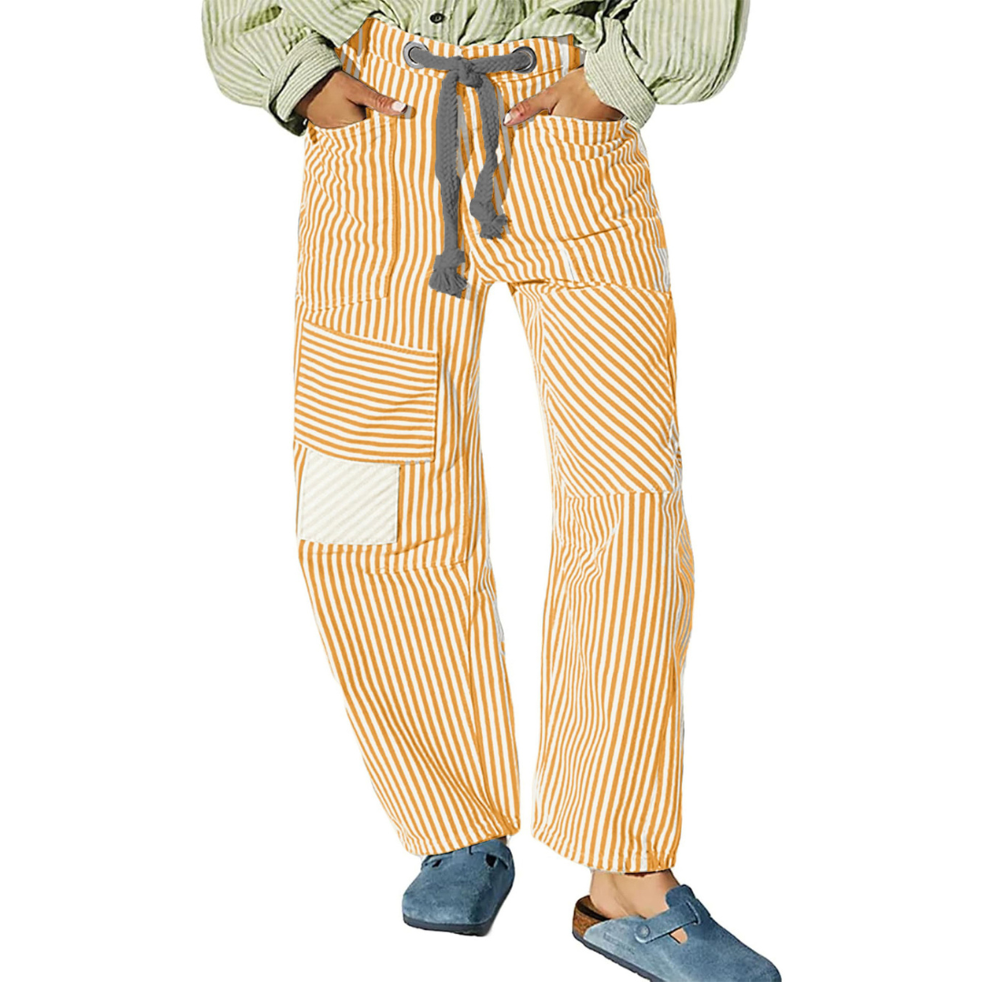 PERLAH – Chic Stripe Drawstring Wide-Leg Pants