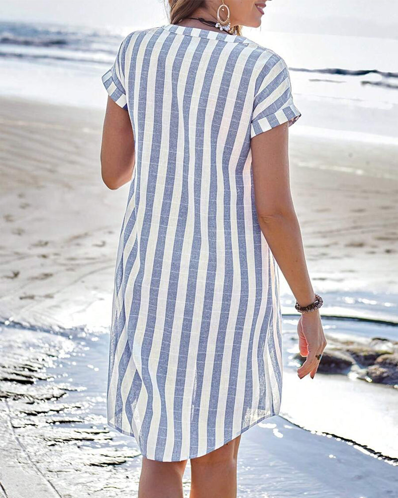 JULISSA – Elegant Striped Button Midi Dress