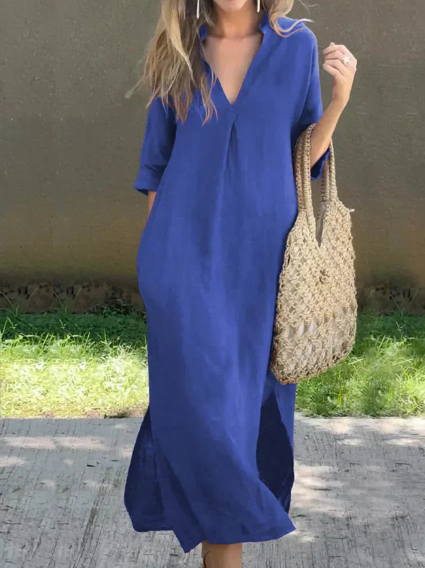 JULIA – Classic V-Neck Maxi Dress