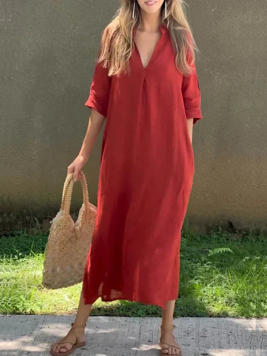 JULIA – Classic V-Neck Maxi Dress