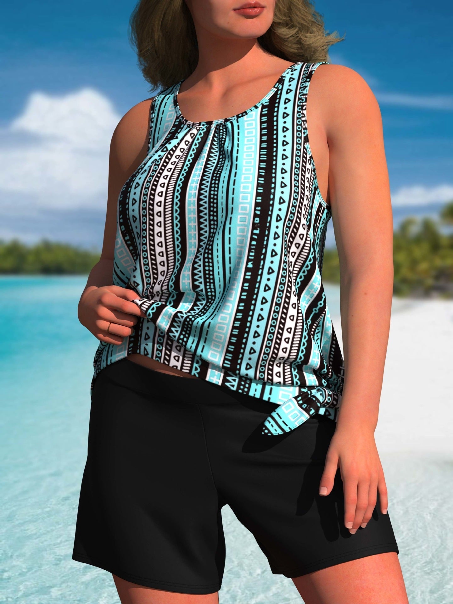 Elegant High Waist Tankini with Tropical Print | Last Day 80% Discount!