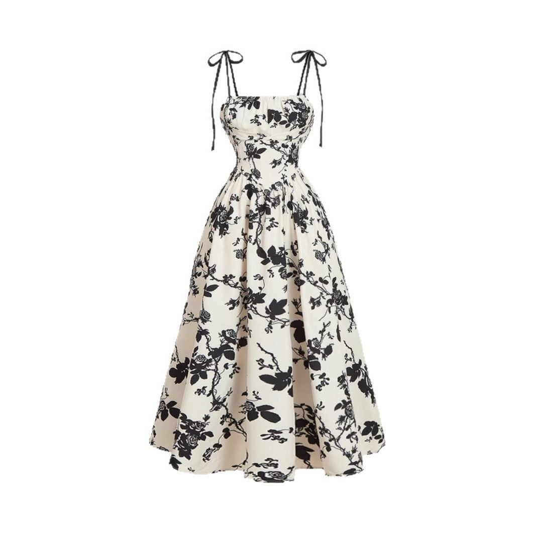 DAHLIANA - Elegant Summer Floral Tie-Shoulder Sundress