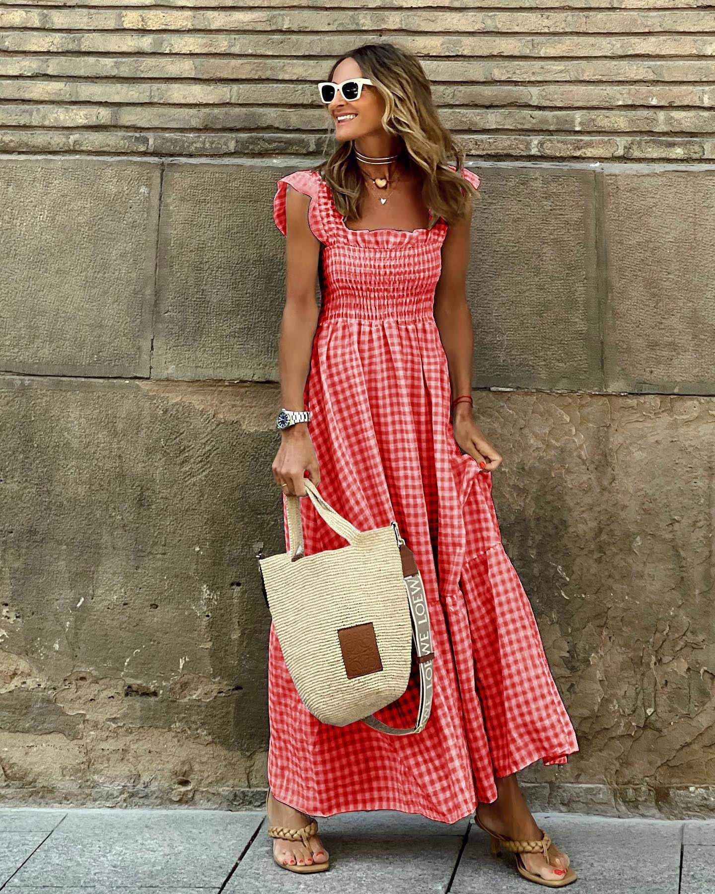 NANCY - Chic Retro Plaid Smocked Dress