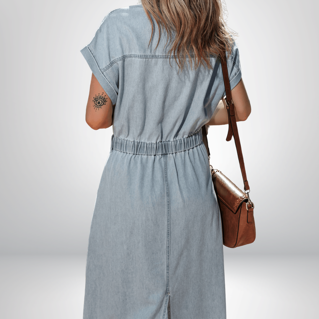 Isabelle - Denim Dress with Elegant Short Batwing Sleeves
