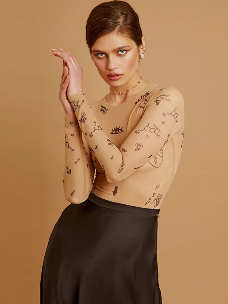 JANELLA – Modern Print Mesh Bodysuit
