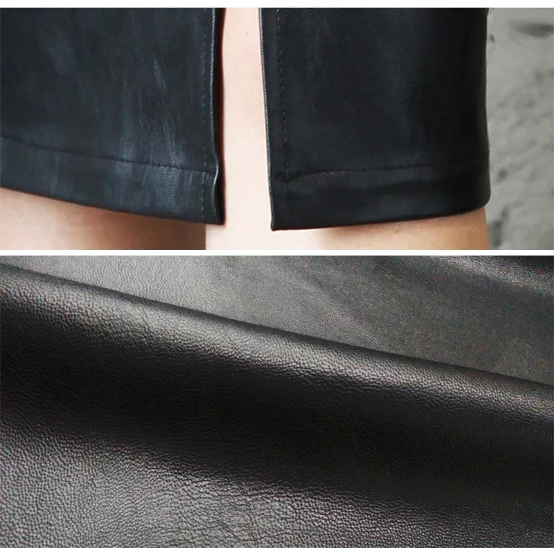 MONIQUE – Sleek Black Leather Pencil Skirt
