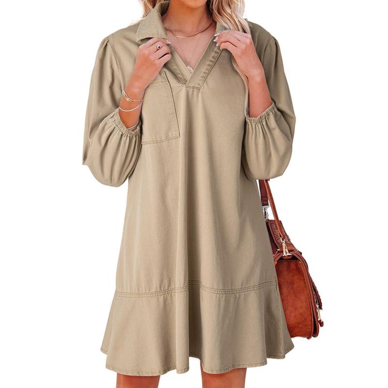 GEMMA – Classic Soft Washed Denim Puff Sleeve Dress