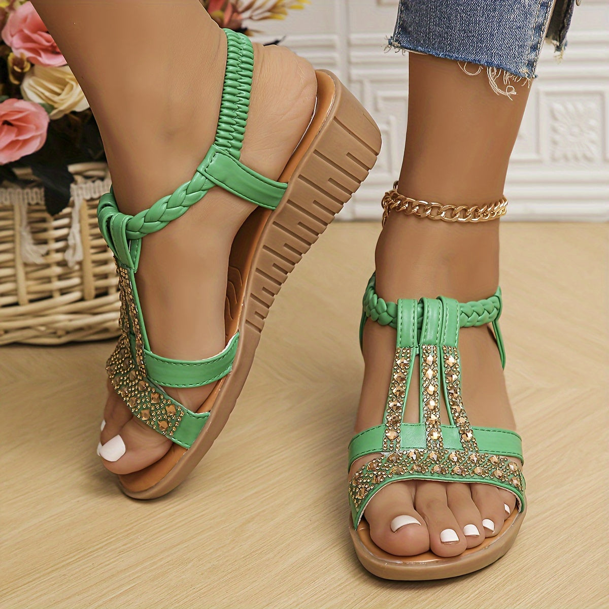 Elara Crystal Braided Sandals