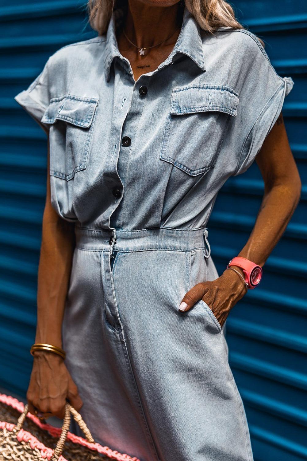 Isabelle - Denim Dress with Elegant Short Batwing Sleeves