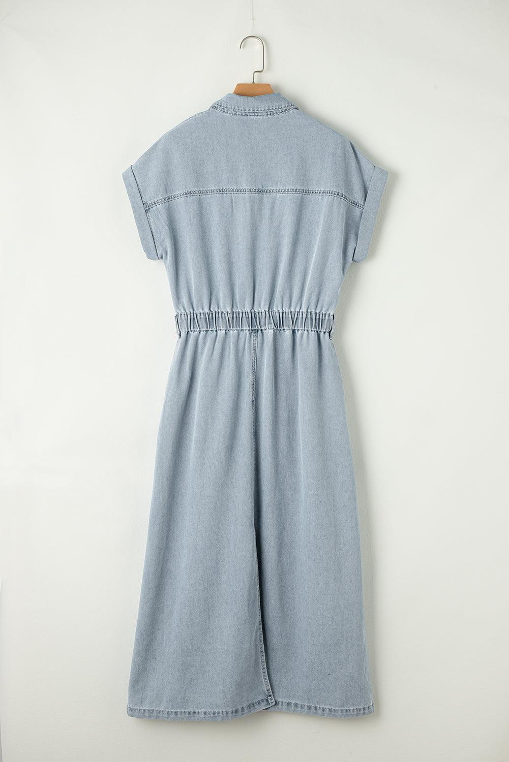Isabelle - Denim Dress with Elegant Short Batwing Sleeves