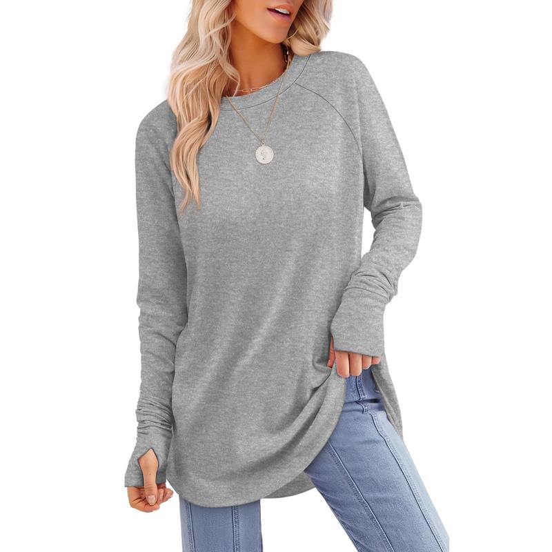ISABELLA — Graceful Thumb Hole Long Sleeve Curved Hem Tunic