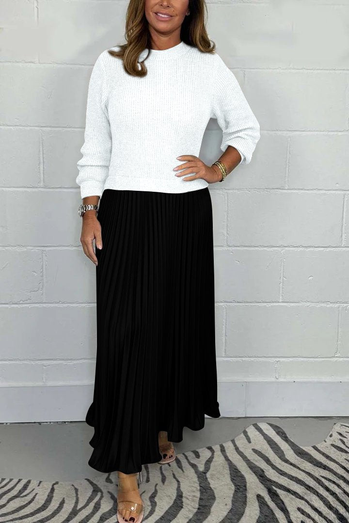 SOPHIA - Knit Jumper & Pleated Satin Skirt