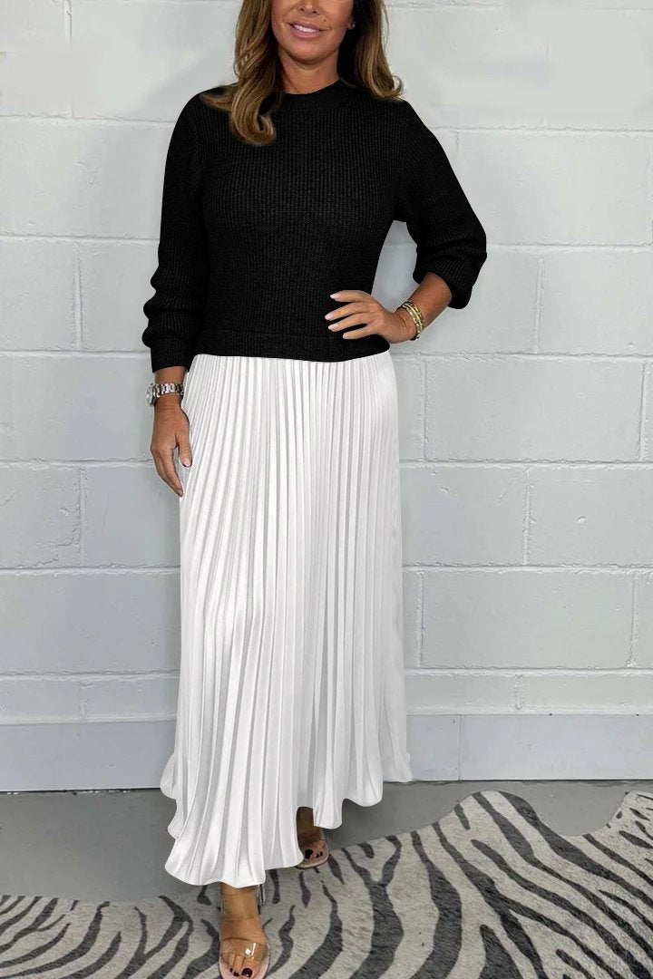 SOPHIA - Knit Jumper & Pleated Satin Skirt