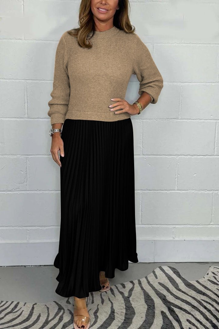 SOPHIA - Knit Jumper & Pleated Satin Skirt