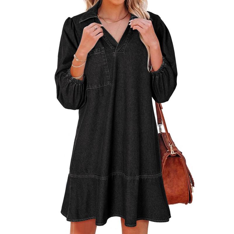 GEMMA – Classic Soft Washed Denim Puff Sleeve Dress