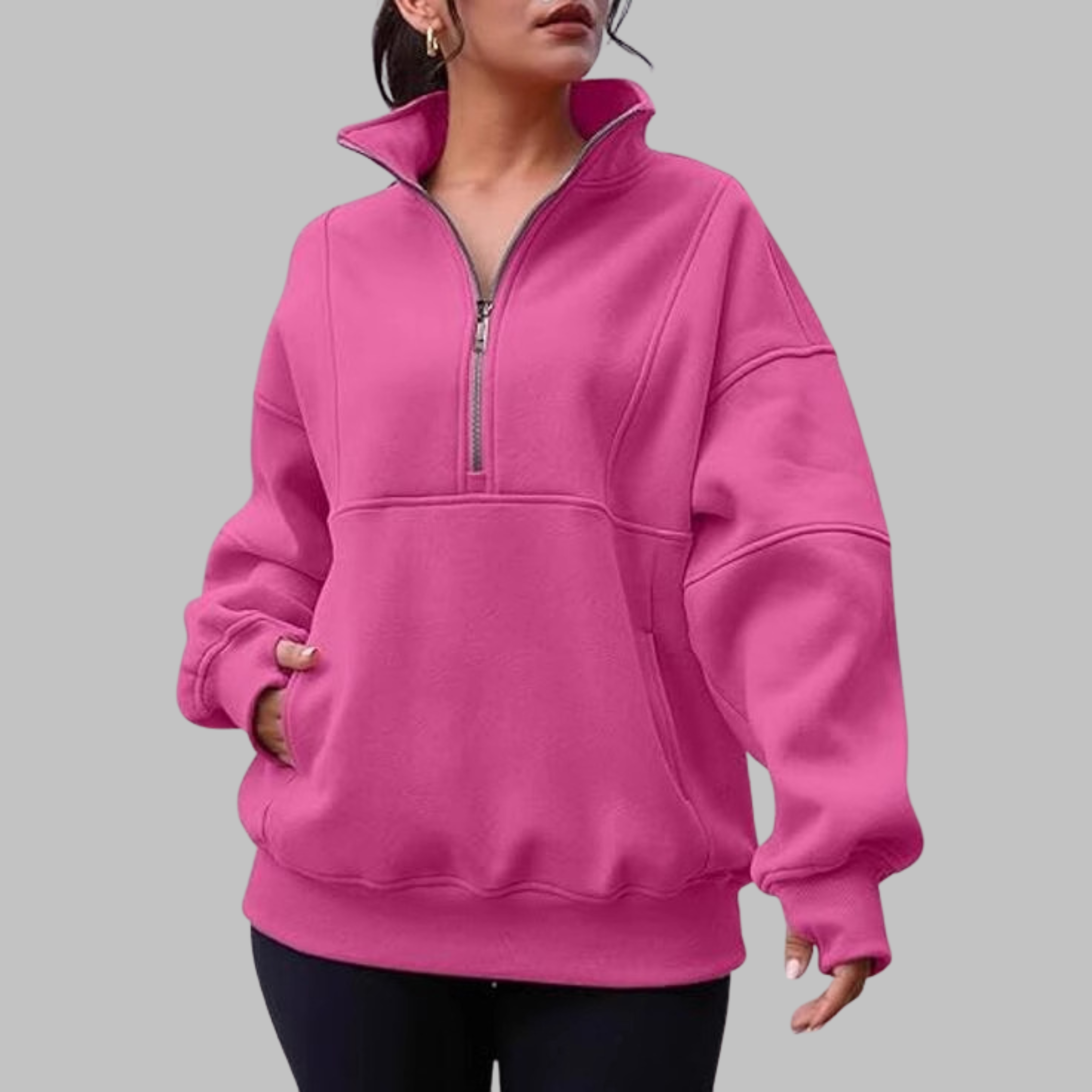 PSALM - Comfy Collar Half Zip Oversized Long Sleeve Sweatshirt