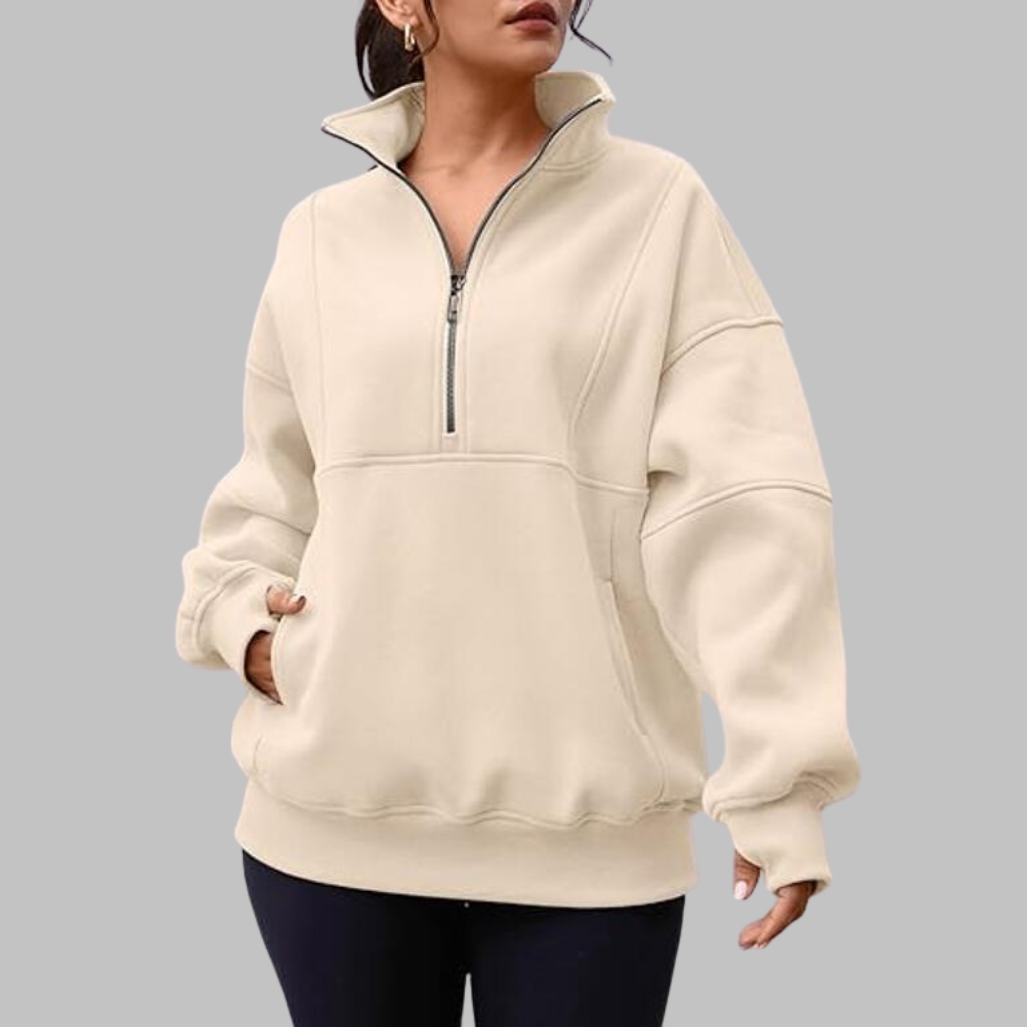 PSALM - Comfy Collar Half Zip Oversized Long Sleeve Sweatshirt