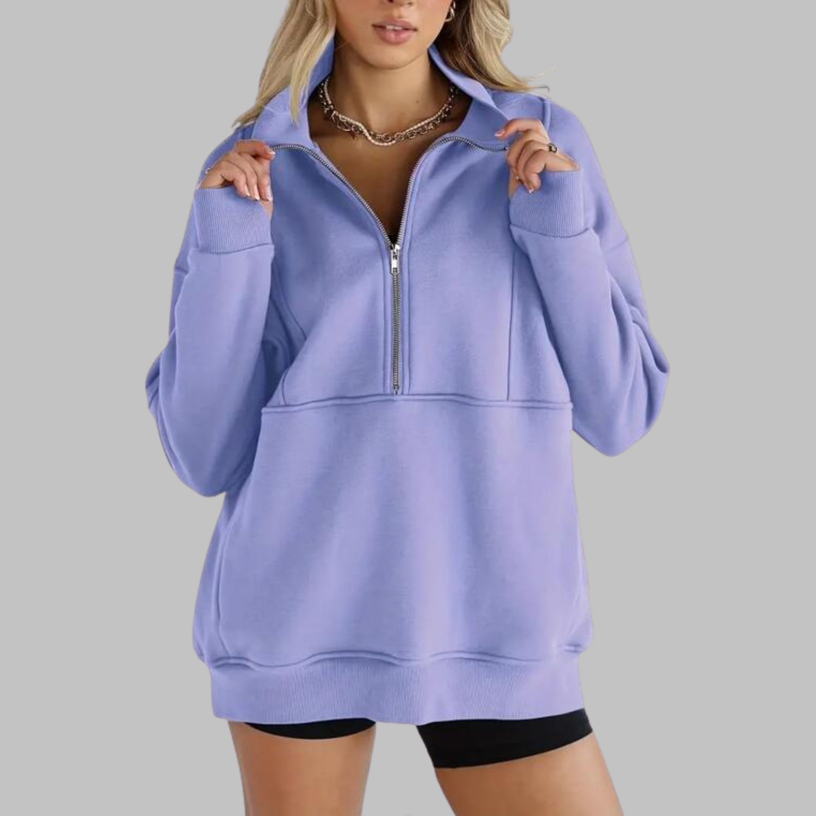 PSALM - Comfy Collar Half Zip Oversized Long Sleeve Sweatshirt