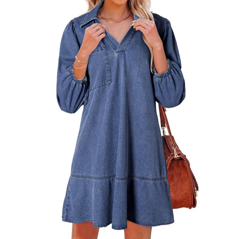 GEMMA – Classic Soft Washed Denim Puff Sleeve Dress