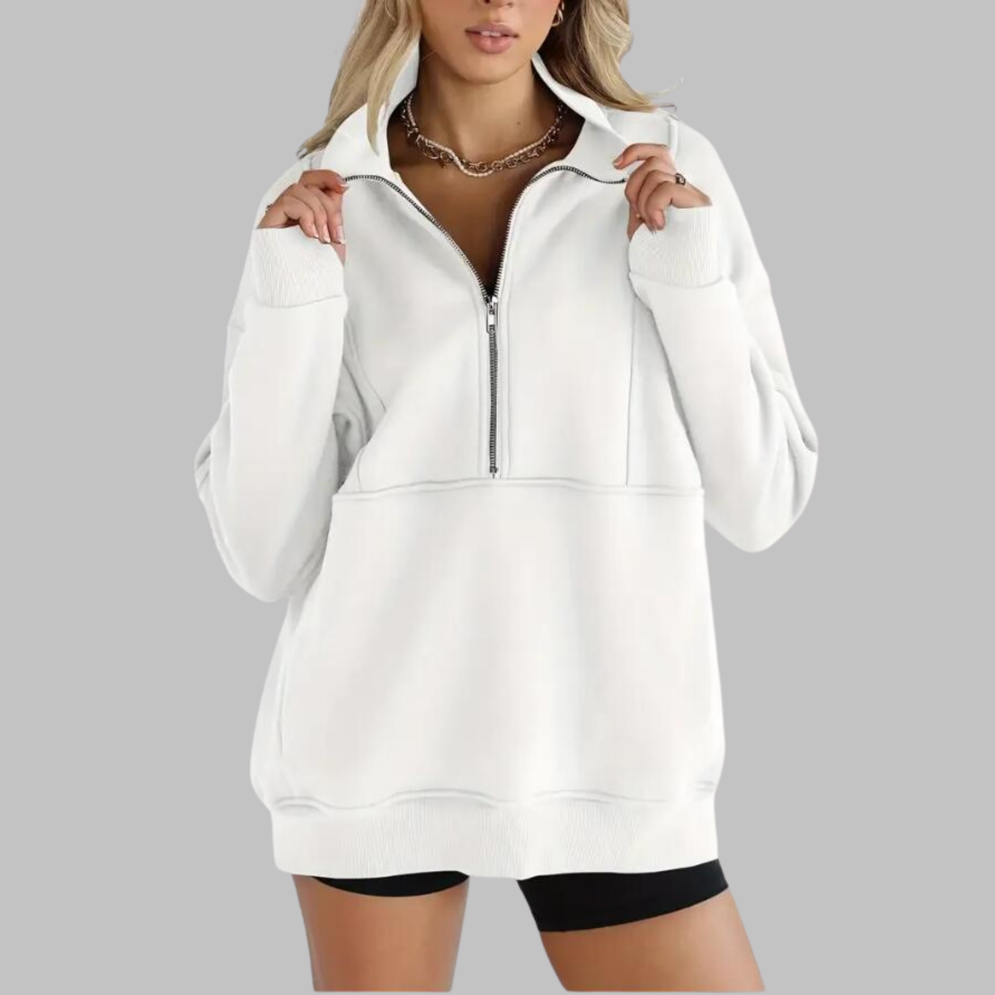 PSALM - Comfy Collar Half Zip Oversized Long Sleeve Sweatshirt