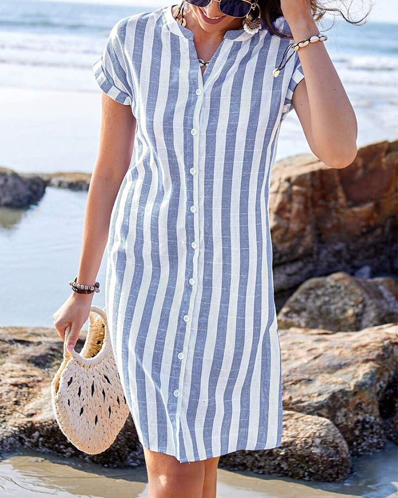 JULISSA – Elegant Striped Button Midi Dress