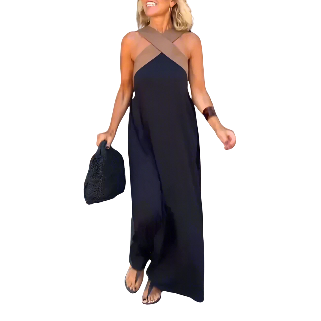 IYANA – Elegant Cross Neck Summer Maxi Dress