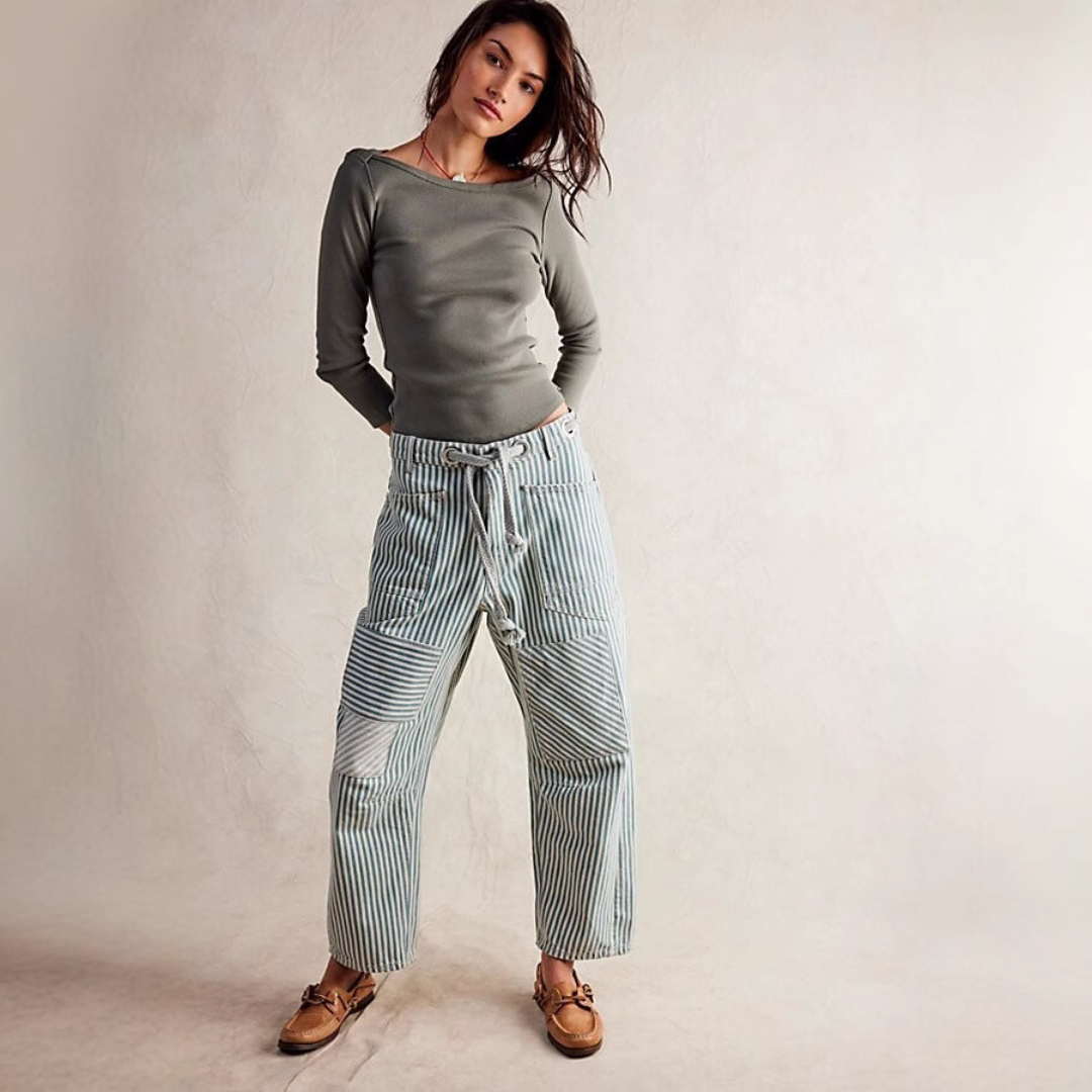 PERLAH – Chic Stripe Drawstring Wide-Leg Pants