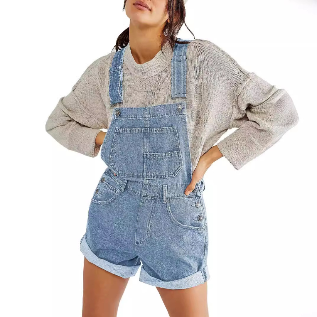 REMITA - Vintage Adjustable Denim Overall Shorts