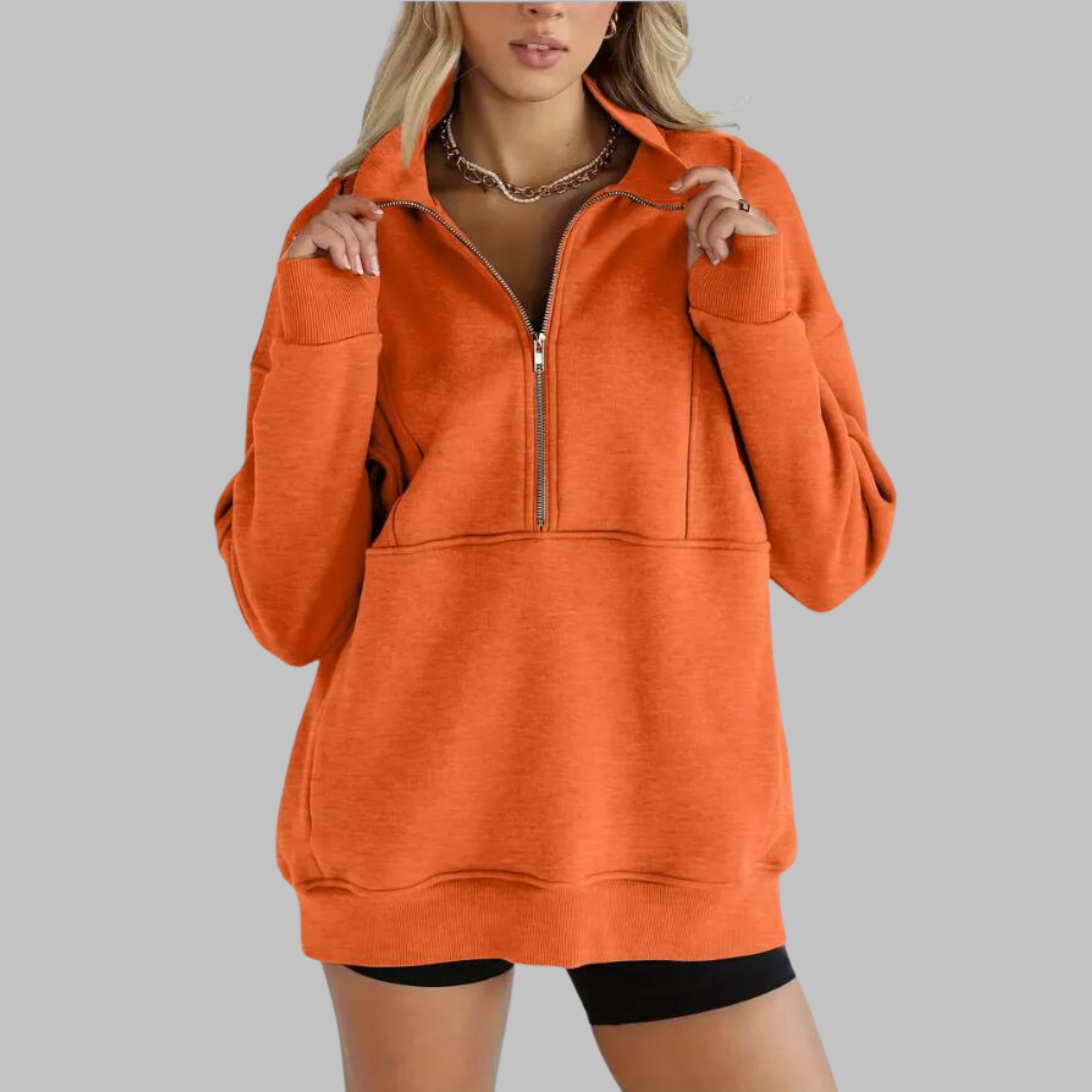 PSALM - Comfy Collar Half Zip Oversized Long Sleeve Sweatshirt