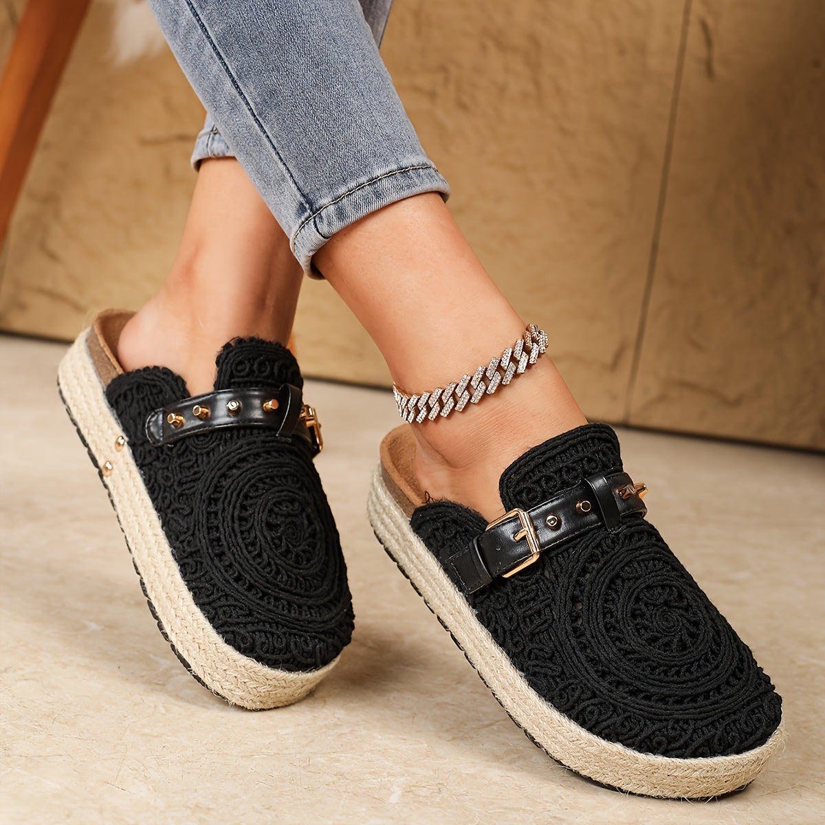 Solene Boho Crochet Mules