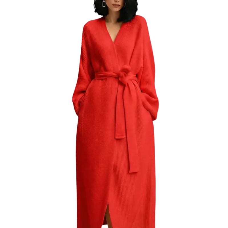 ADRINA™ – Cozy Longline Belted Knit Robe