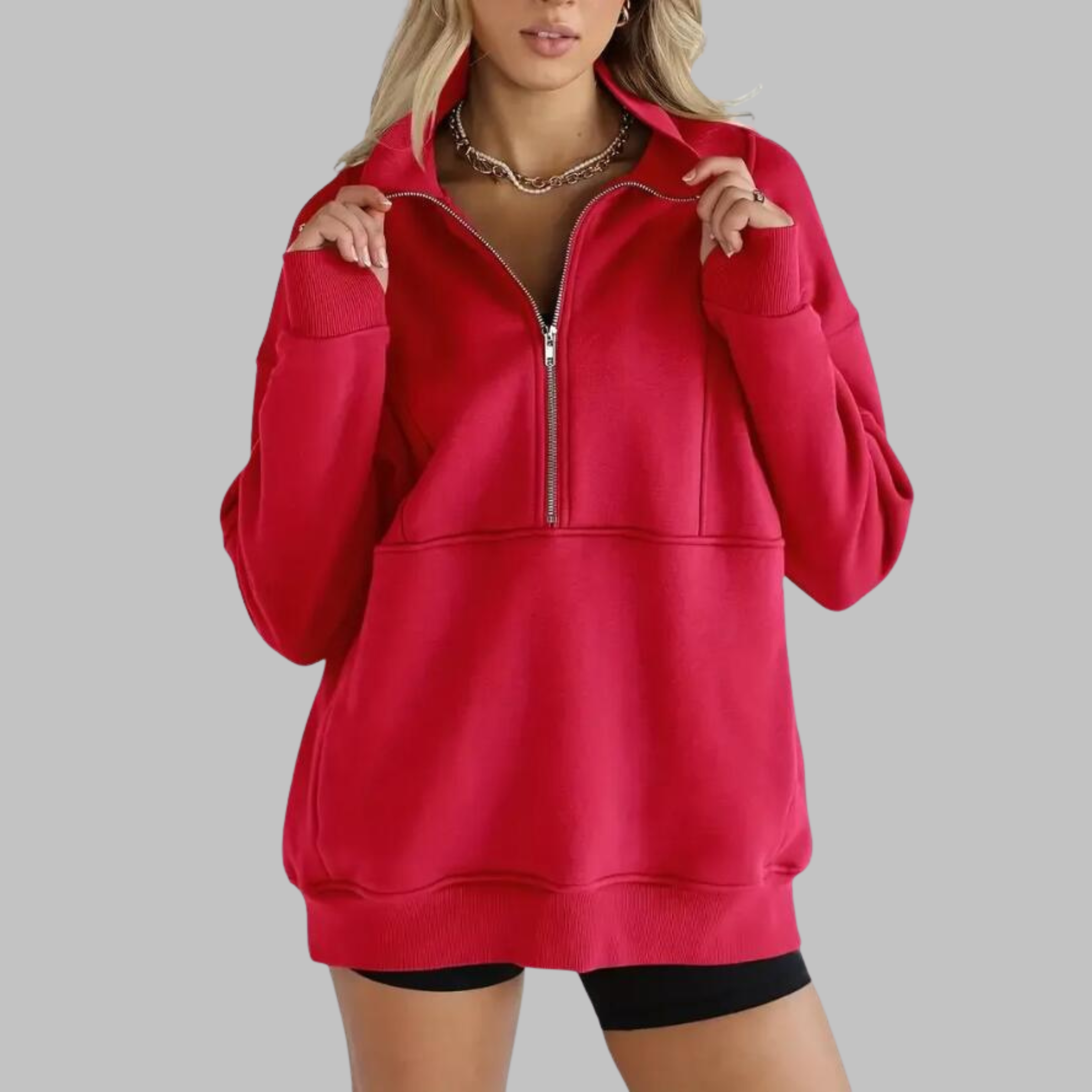 PSALM - Comfy Collar Half Zip Oversized Long Sleeve Sweatshirt