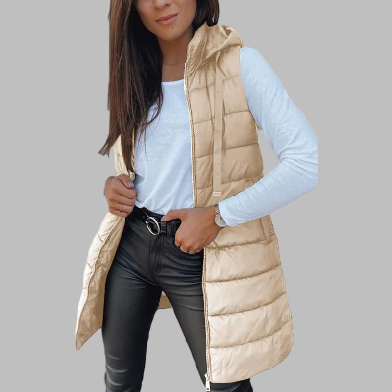 RAIN - Casual Sleeveless Hood Long Puffer Vest